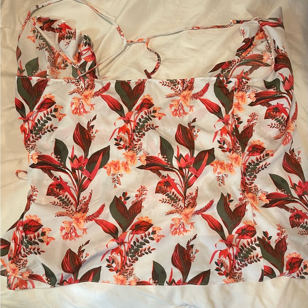 Cute floral crop wrap around spaghetti strap dress top